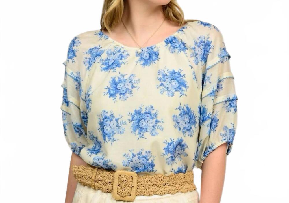 NEW IVY JANE the french garden top in off white/ blue